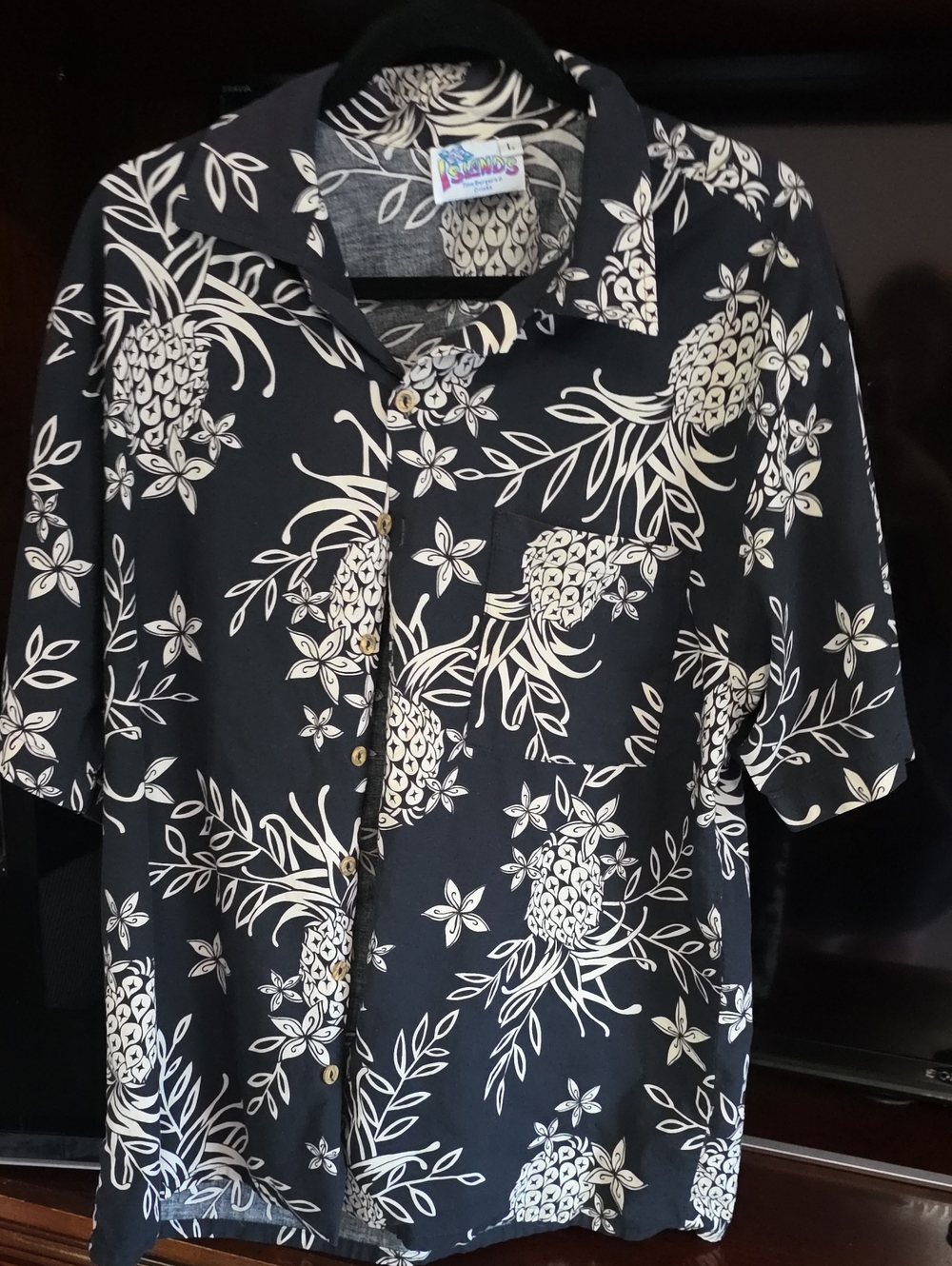Black Hawaiian Pineapple Button-Up Shirt Luau